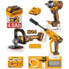 Set masina de insurubat+masina de lustruit+masina de spalat pe acumulator INGCO COSLI250184