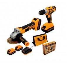 SET Mașină de găurit + Polizor Unghiular cu acumulatori 20V 4Ah INGCO CKLI2009