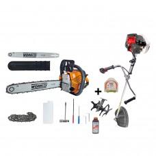 Motocoasa Bisonte BC 5200 si Motoferestrau TechnoWorker DB5802 Pro+Set Nr.1