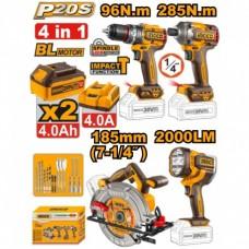 Набор из 4 инструментов на аккумуляторе 2*4Ач INDUSTRIAL INGCO COSLI241297