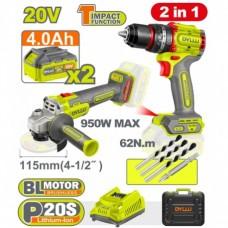 SET MASINA DE INSURUBAT + POLIZOR UNGHIULAR CU ACUMULATORI 20V 2 Ah 4Ah DYLLU DTCK20273