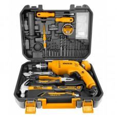 Set Mașină de găurit INGCO 550 W cu 111 de unelte de mana HKTHP11111